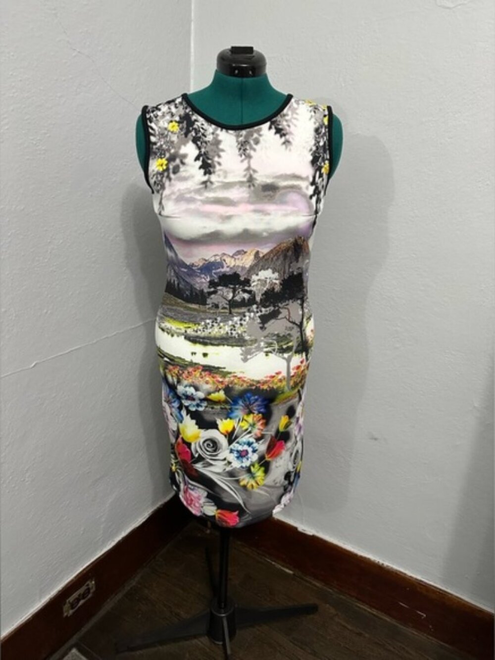 Cocoom Mountain And Floral Sleeveless Scenery Scuba Dress